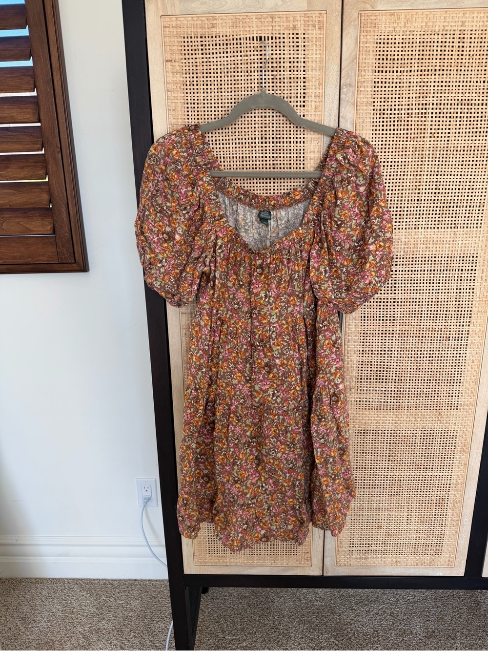 Floral Puff Sleeve Smocked Dress - Rust Multi